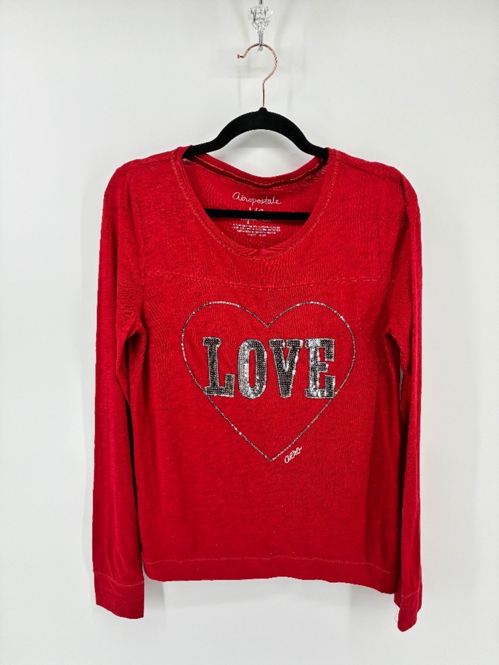 Aeropostale Red Love Heart Long Sleeve Shirt